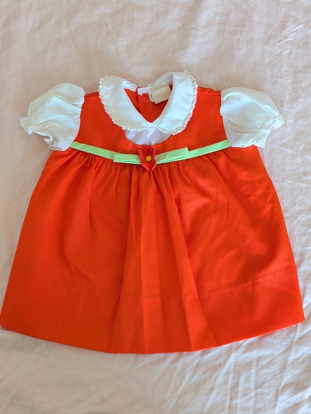 Vintage Nannette Red Dress With White Collar And Puffy Sleeves Size 12months
